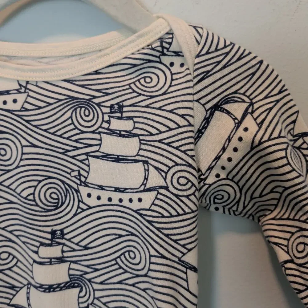 Winter Water Factory Sz 3 Mos Navy Blue Sailboat Romper One Piece Organic Cotton